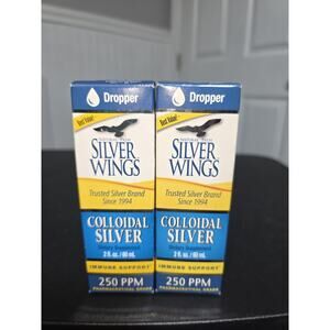 2 Bottles Silver Wings Colloidal Silver Dropper 250 ppm 2 fl oz